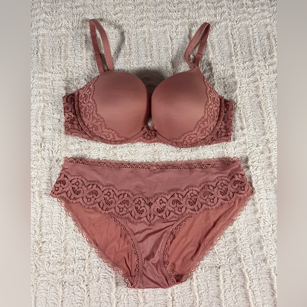 Victoria’s Secret Push Up Bra & Panties Set Rose Clay 36D, L NWOT
